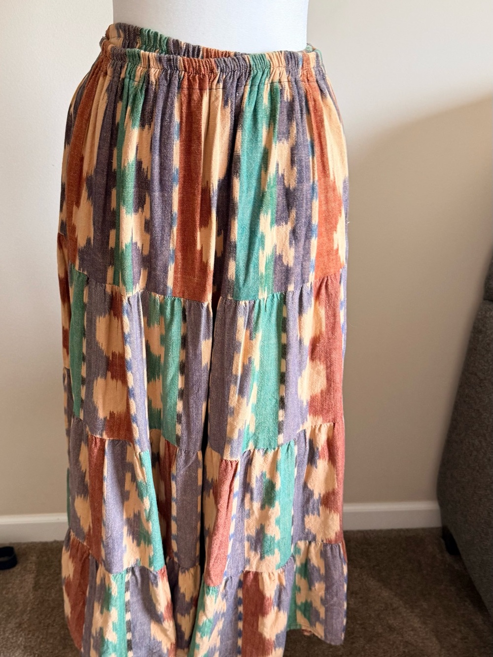 Vtg Desert Designs Taos New Mexico southwest tiered maxi Aztec boho skirt sz l